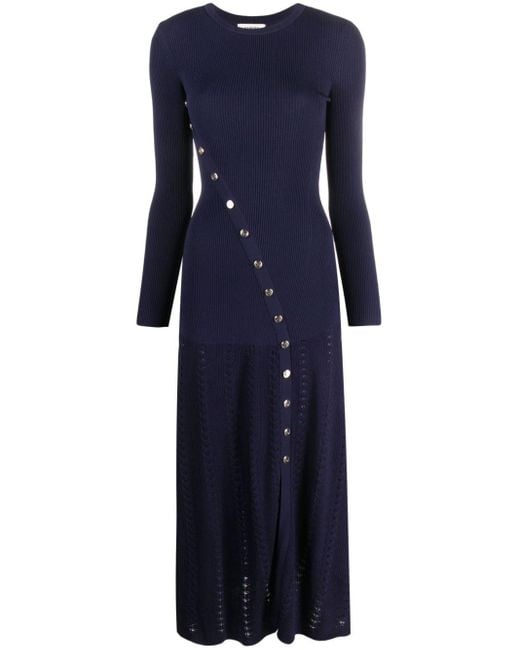 Sandro Blue Ribbed-knit Midi Dress