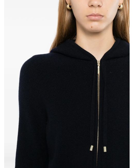 N.Peal Cashmere Black Hoodie Honeycomb À Fermeture Zippée
