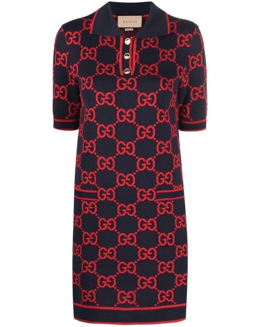 Robe en maille intarsia à coupe courte Gucci en coloris Red