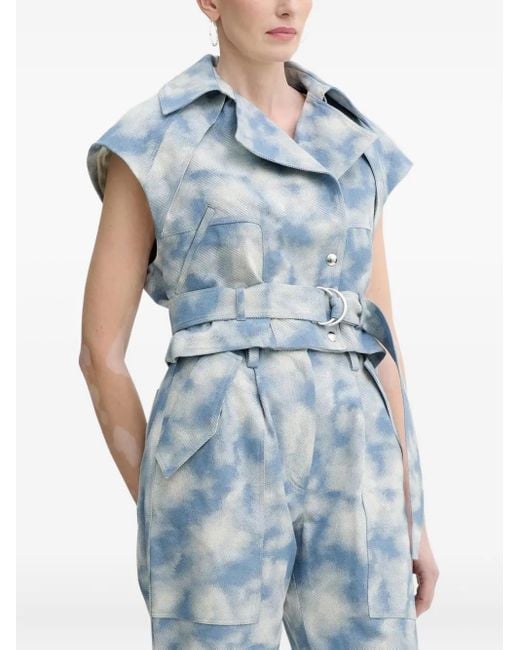 IRO Blue Cloud-Print Belted Jacket