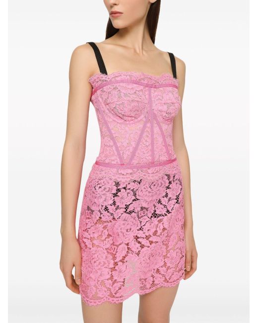 Dolce & Gabbana Pink Chantilly-lace Strapless Top