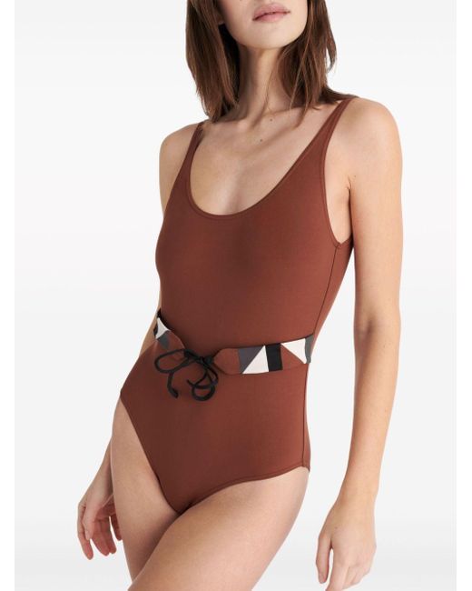 Eres Red Damier Belted Swimsuit