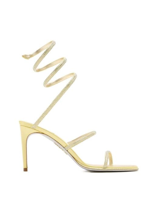 Rene Caovilla White Sandales Cleo À Talon, Brides En Spirale Et Strass