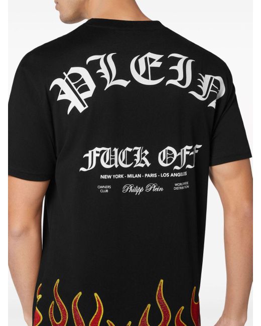 Philipp Plein Black Flame-print Cotton T-shirt for men
