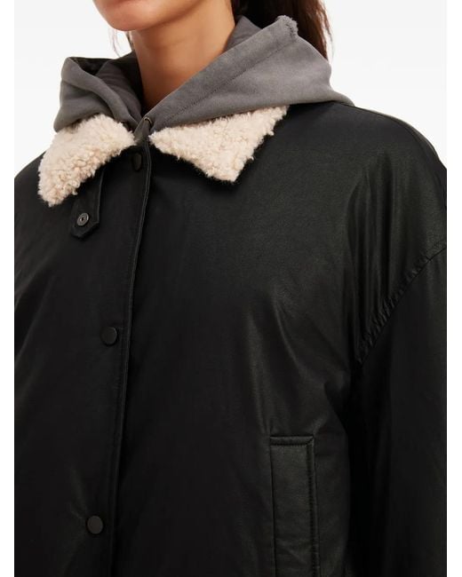 Mini Cream Black Shearling-Collar Buttoned Jacket