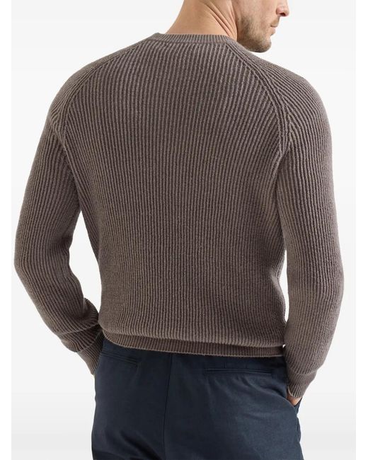 Brunello Cucinelli Gray Malfilé Cotton English Rib Sweater With Raglan Sleeves for men