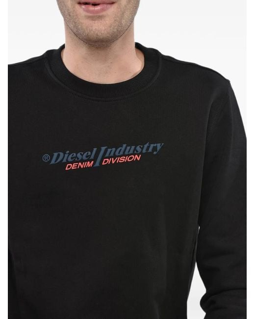 DIESEL Black Industry Logo-Print Crew-Neck Cotton Sweatshirt for men