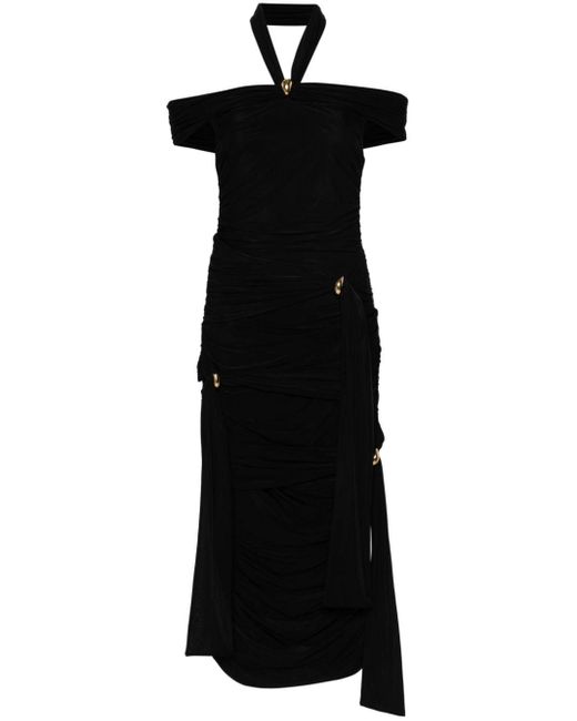 Blumarine Black Ruched Draped Maxi Dress