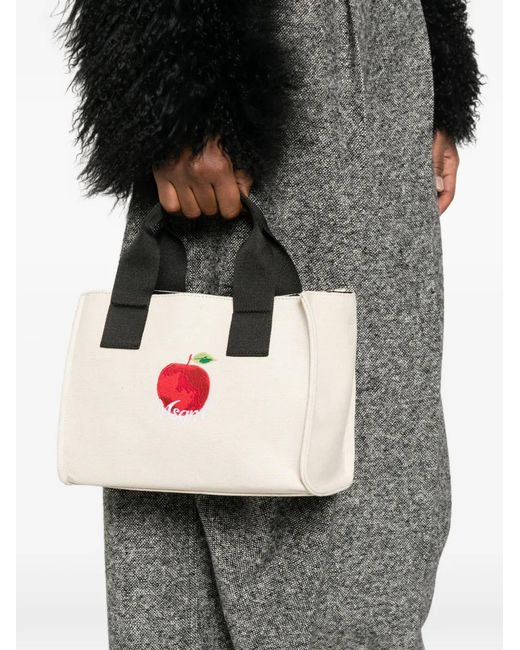 MSGM Pink Small Apple Embroidered Tote Bag