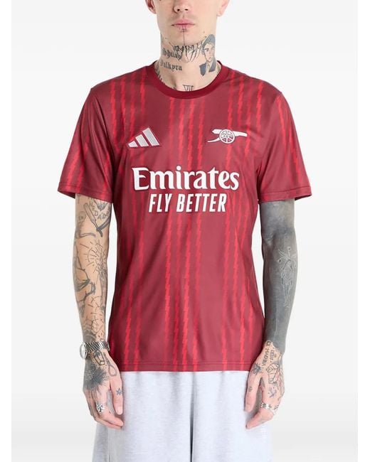 Adidas Red Arsenal Fc Warm-Up Jersey Striped Logo T-Shirt for men