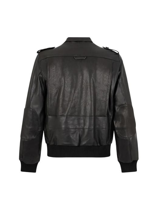 John Richmond Black Logo-Patch Leather Bomber Jacket for men