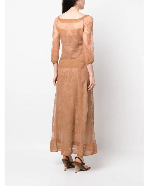 Alberta Ferretti Natural Embroidered Mesh Dress