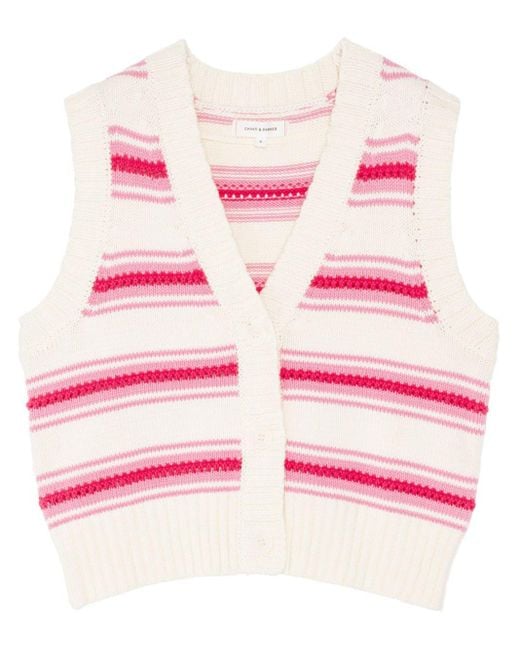 Chinti & Parker Pink Striped Cotton Knitted Vest