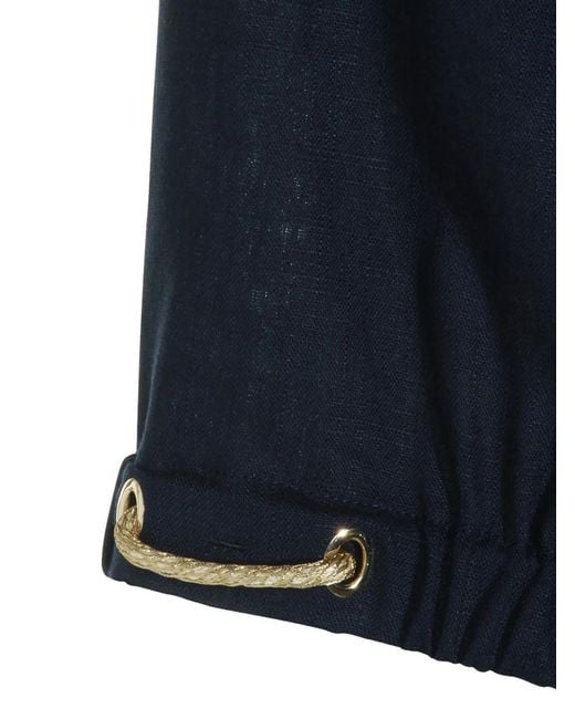 Herno Blue Linen Blend Gauze Short-Sleeved Shirt With Metal Details