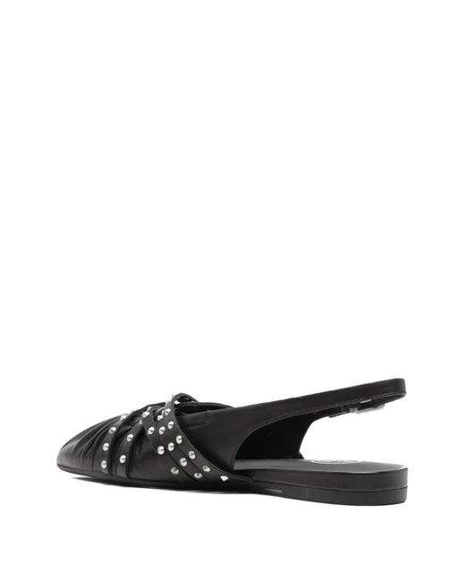 Ash White Studded Ruched Flat Pumps