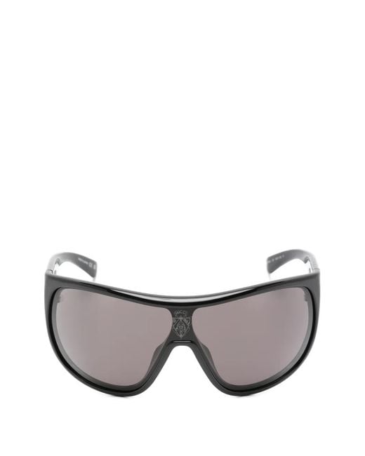 Gucci Gray Logo-Plaque Geometric-Frame Sunglasses