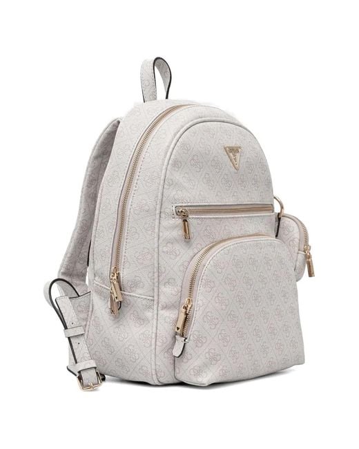 Guess White Sac À Dos Zippé À Logo Imprimé