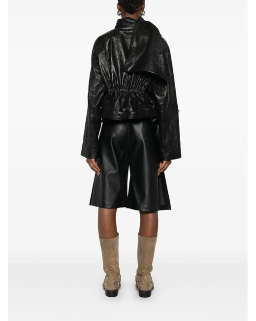 Rick Owens Black Scarf-Detail Leather Jacket