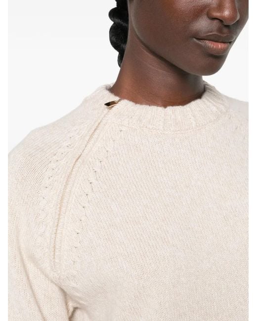 Ba&sh Natural Zip-Detail Cable-Knit Sweater