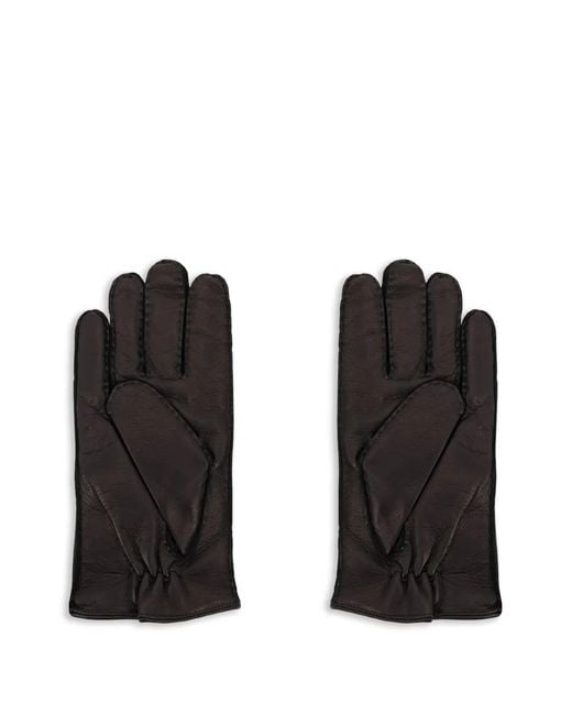 Orciani Black Stitched-Detail Leather Gloves for men