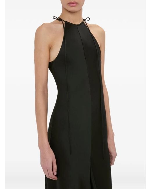 Victoria Beckham Black Robe Mi-Longue À Ourlet Asymétrique Et Dos Nu