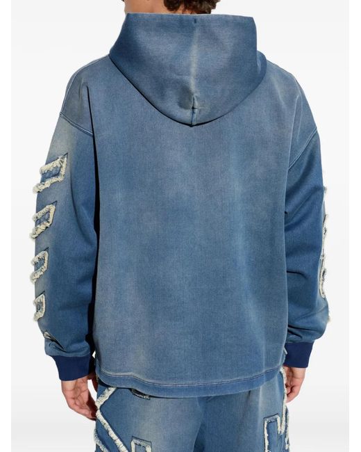 Off-White c/o Virgil Abloh Blue Diagonals Frayed Hoodie for men