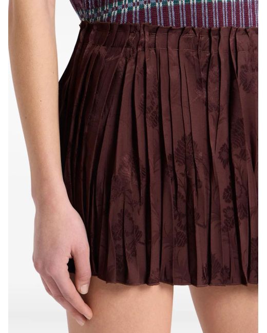 Etro Brown Pleated Floral Skirt