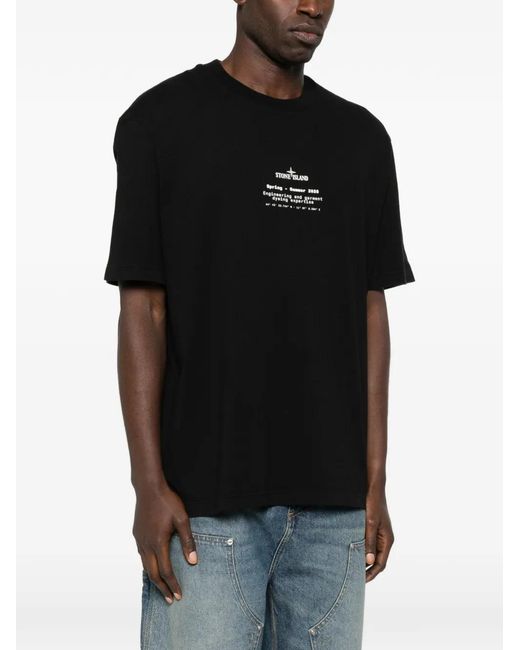 Stone Island Black Logo Cotton T-Shirt for men