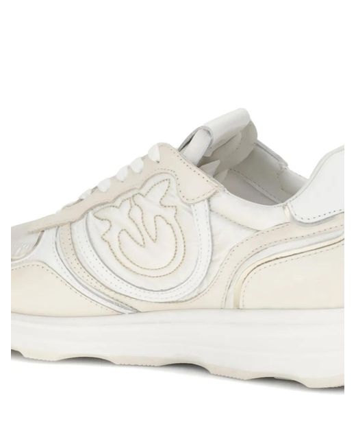 Pinko White Zoe Logo-Detail Leather Sneakers