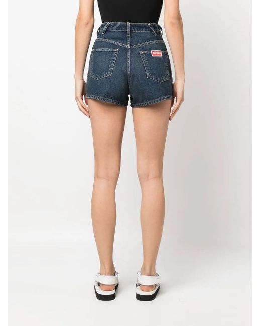 KENZO Blue Logo-Patch Denim Short Shorts