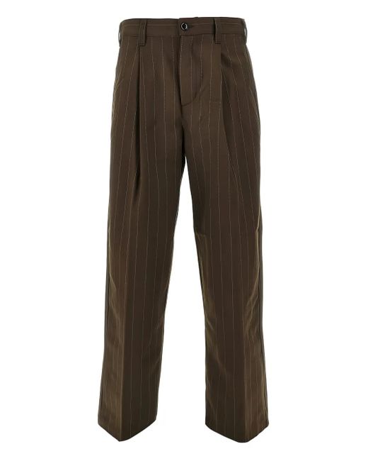 Obey Brown Dean Pinstripe Pleated Trousers for men