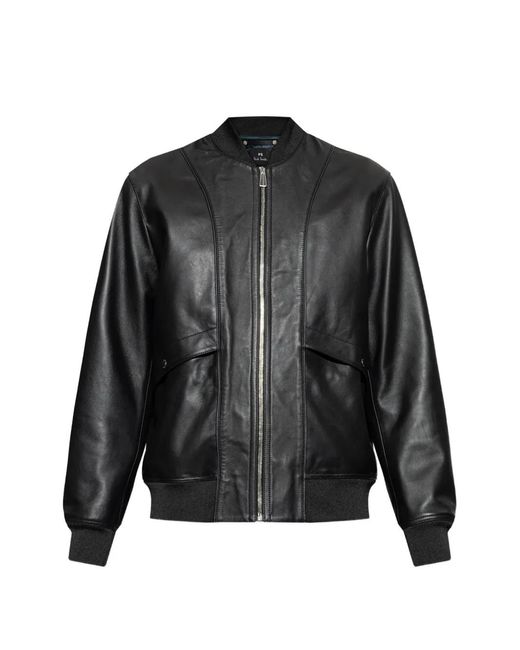 Paul Smith Black Zip-Front Leather Jacket for men