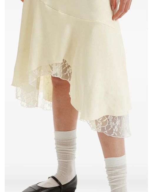 B+ AB White Lace-Trim Asymmetric Midi Skirt