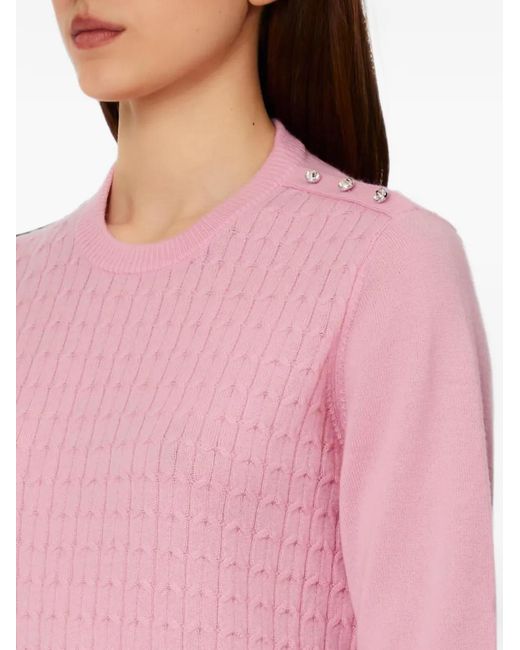 Liu Jo Pink Button-Embellished Cable-Knit Long-Sleeved T-Shirt