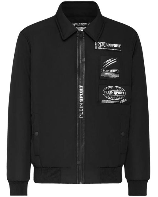 Philipp Plein Black Logo-Patch Matte-Finish Bomber Jacket for men