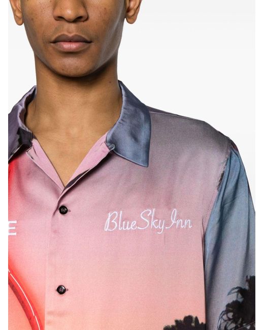 Purple Brand X Blue Sky Hemd mit grafischem Print in Orange für Herren