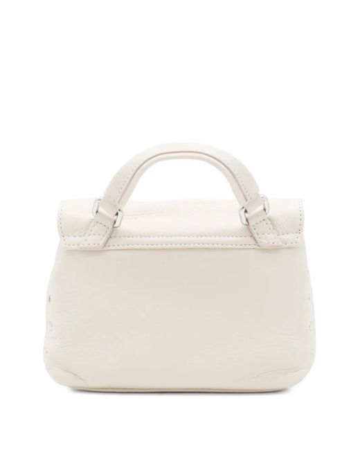 Zanellato White Postina Double-Flap Studded Shoulder Bag