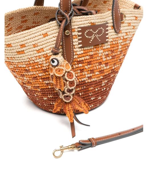 Anya Hindmarch Pink Small Woven Fish-Charm Tote Bag