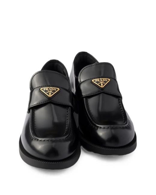 Prada Black Brushed Leather Loafers