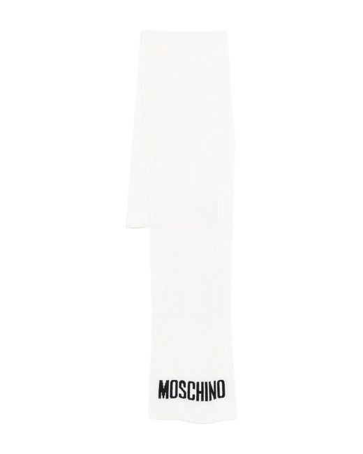 Moschino White Ribbed Logo Scarf