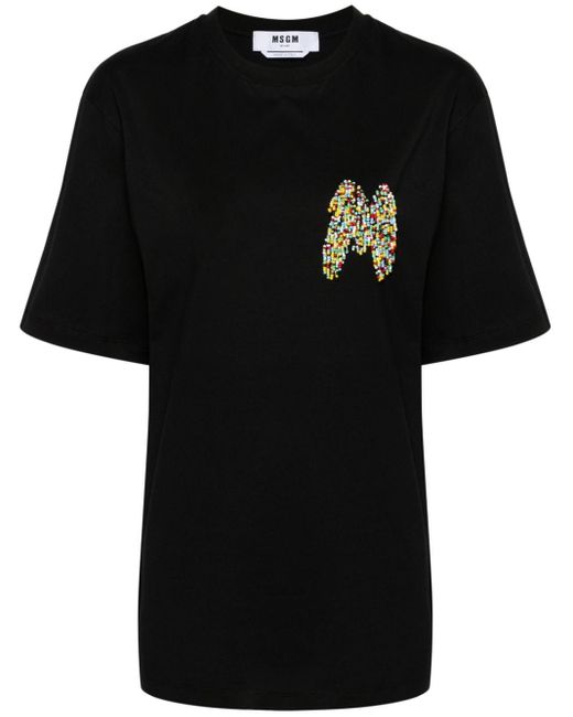 T-shirt en coton à logo ornementé MSGM en coloris Black