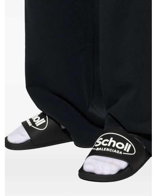 Balenciaga Black Logo-Print Slides for men