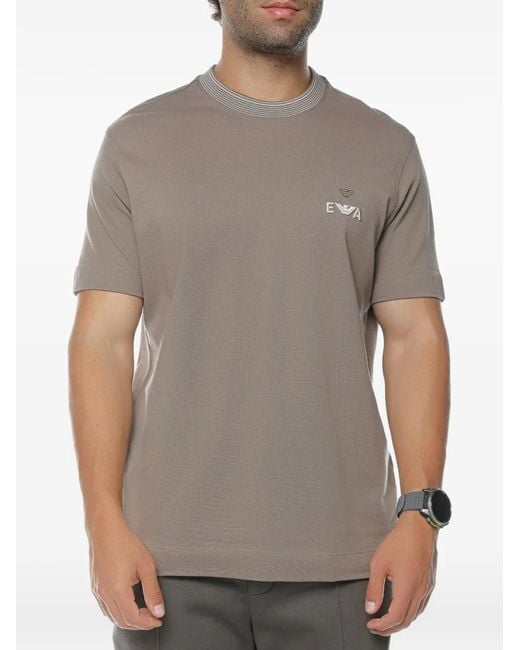 Emporio Armani Gray Logo-Patch Ribbed-Trim T-Shirt for men