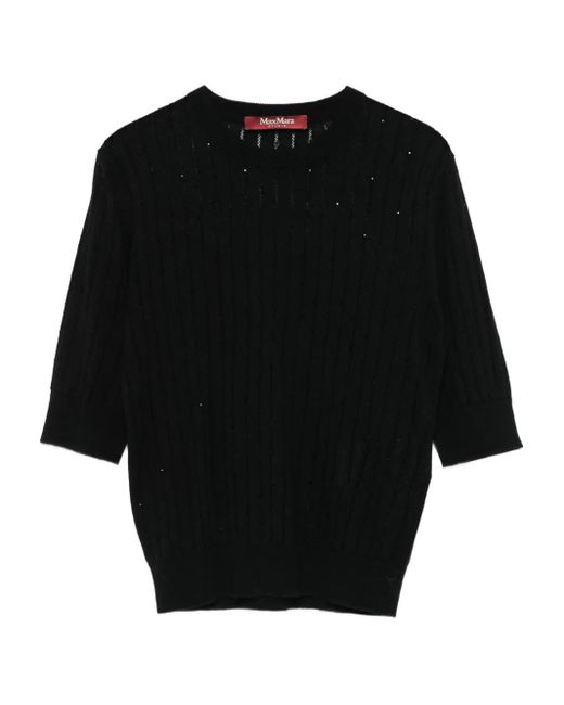 Max Mara Black Open-Knit Short-Sleeve Top