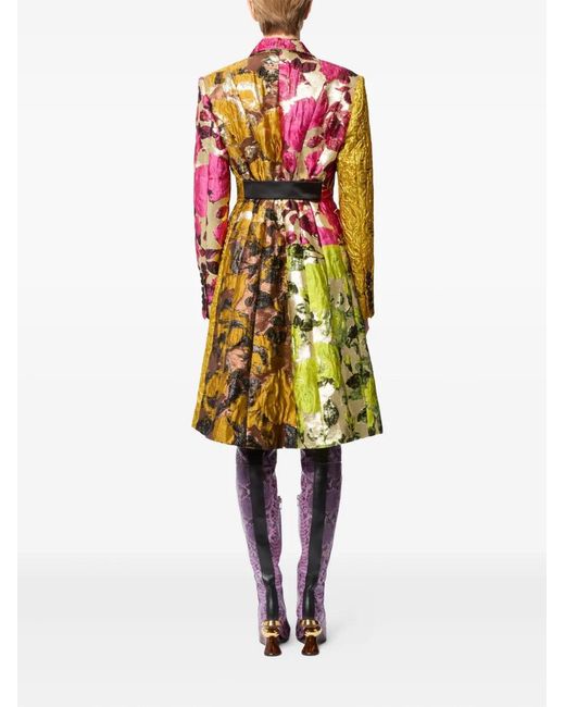 Nina Ricci Yellow Patchwork Jacquard Double-Breasted Coat