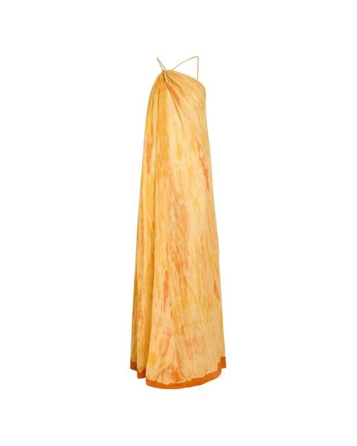 Delos Metallic Amaya Abstract-Print Gathered Maxi Dress
