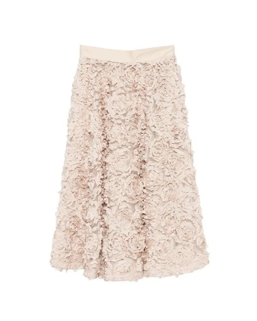 White Sand Natural Jodie Floral-Detail Midi Skirt