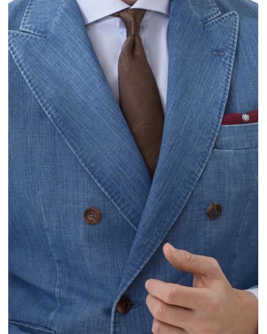 Brunello Cucinelli Blue Denim Double-Breasted Blazer for men