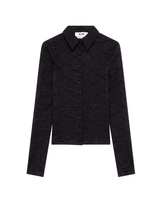 MSGM Blue Hemd Mit Knitteroptik