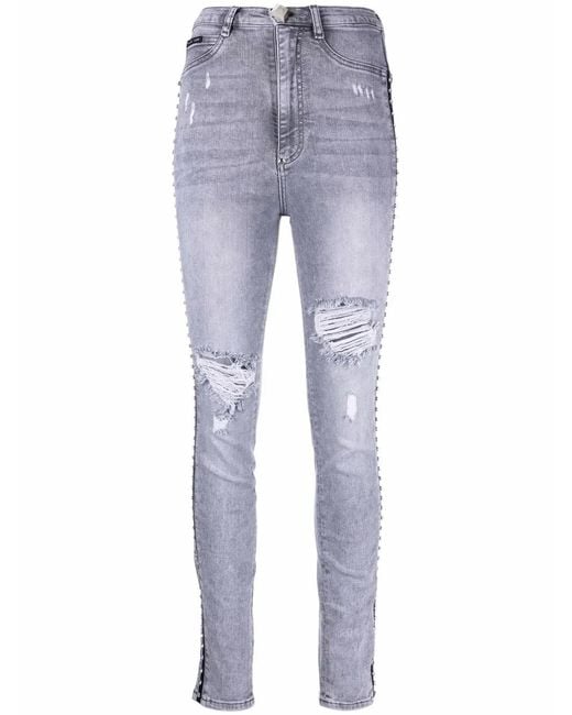Philipp Plein Blue Crystal-Embellished Jeggings